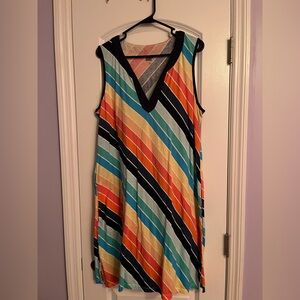 Lands' End Colorful Striped V-Neck Beach cover up, size large, EUC